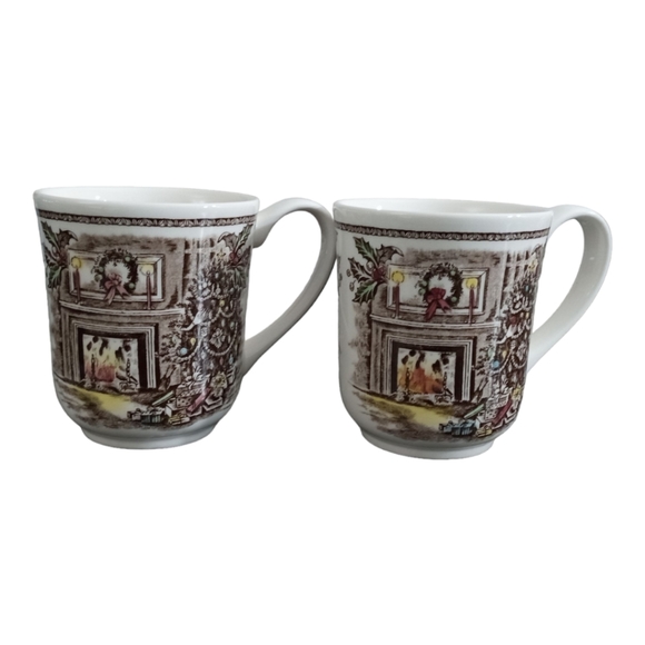 Christmas Mugs Pair Tree Wreath Fireplace Made in England - Picture 5 of 6